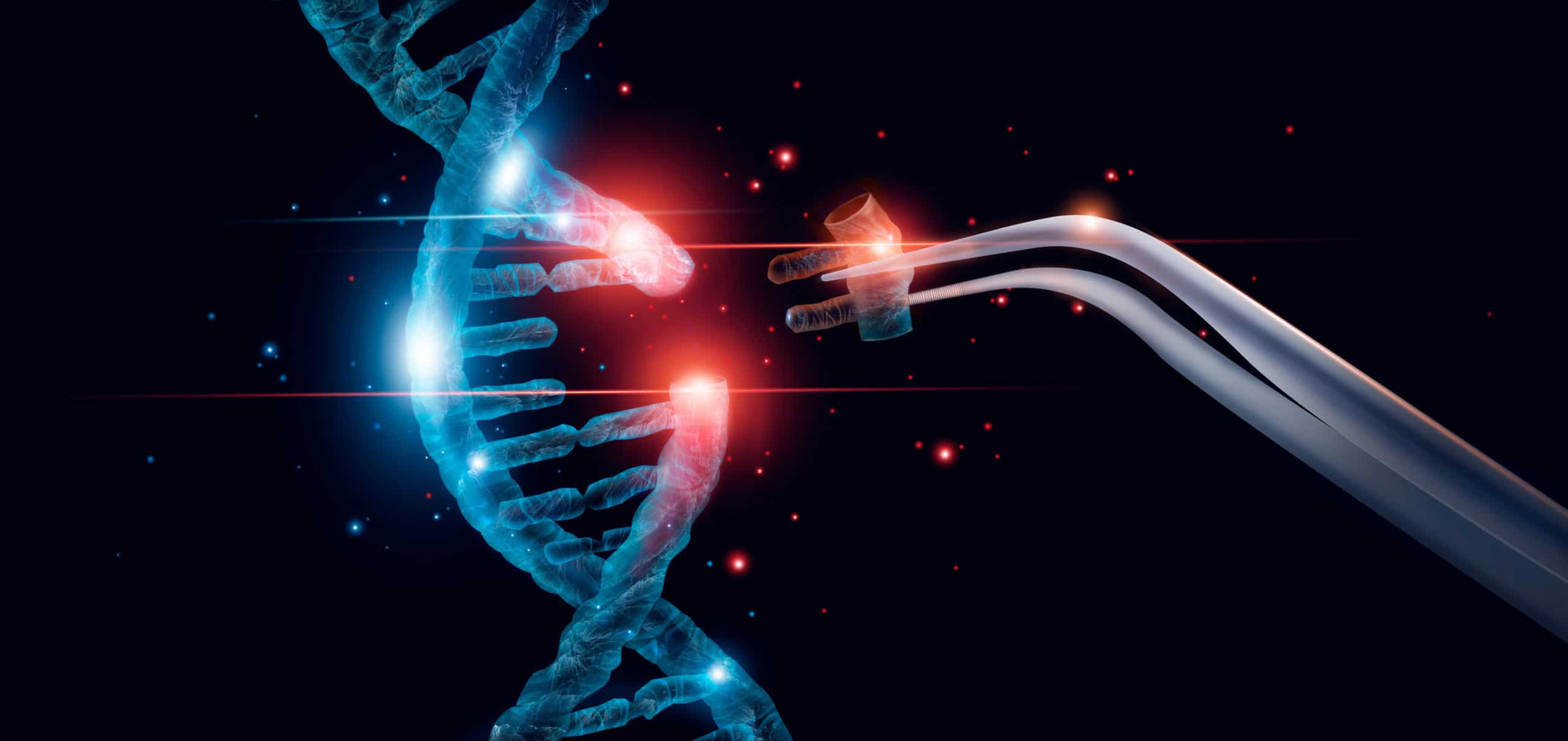 Gene editing stock image showing section of dna strand cut