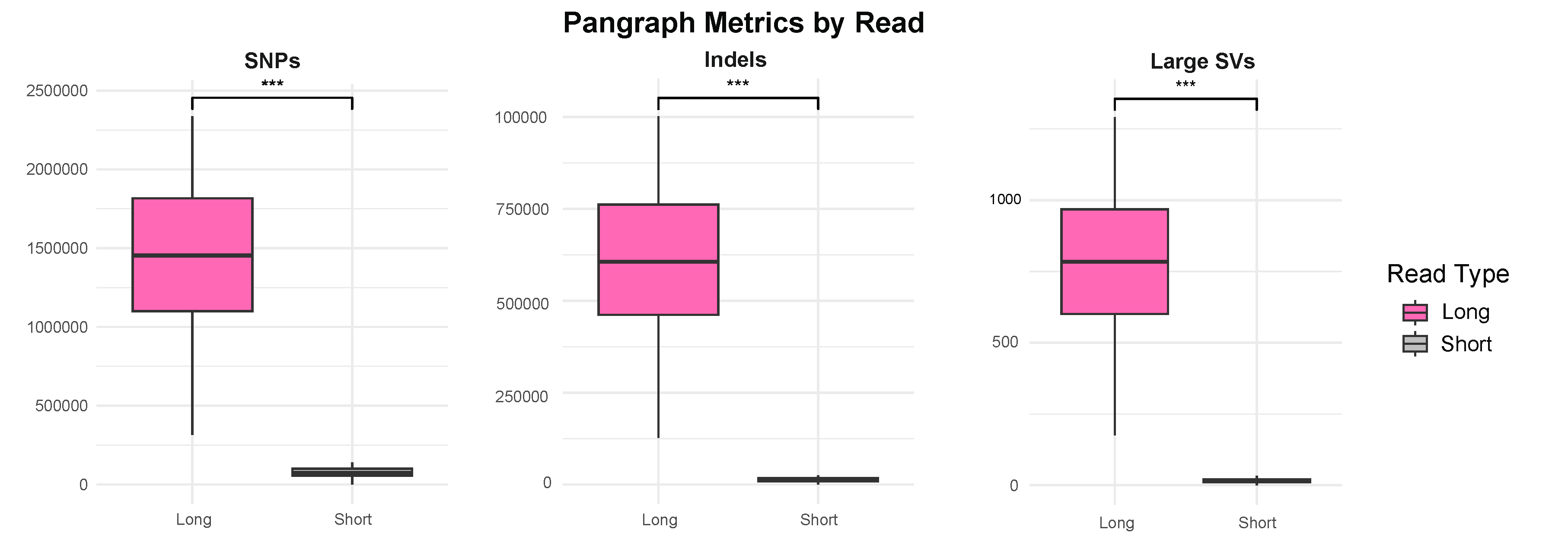 graph comparing pangraph metrics for SNPs, indels, and large SVs