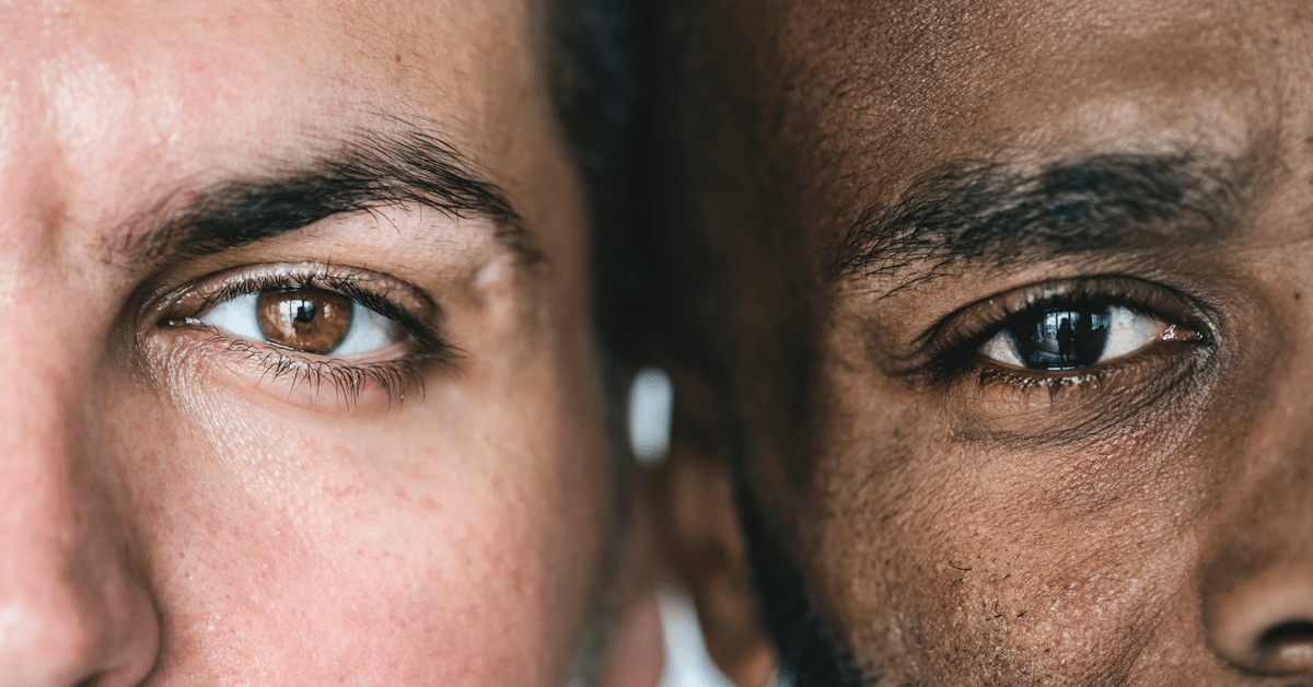 human y chromosome male - Photo of the eyes of two men looking at the camera.