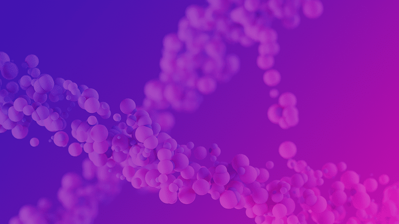 purple to magenta gradient background with DNA strands crossing