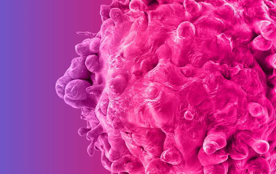 Colorectal cancer - Stylized closeup of tumor on purple to magenta background