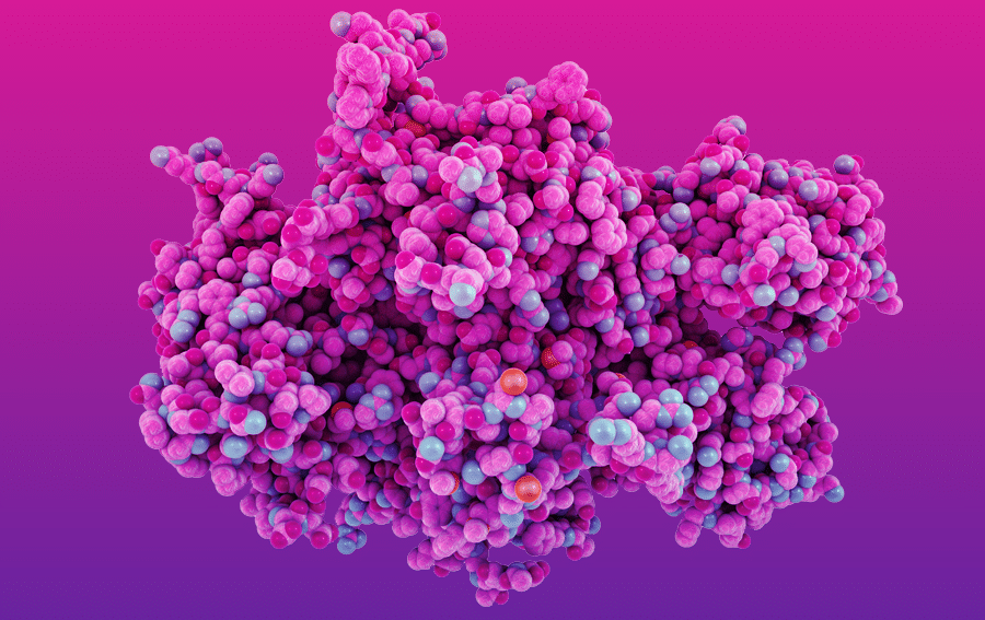 Protein isoform discovery - Stylized image representing protein isoform discovery on pink to magenta gradient background